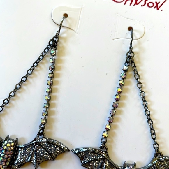 Brand New Betsey Johnson Halloween Sparkly Bats Drop Earrings - Picture 5 of 8